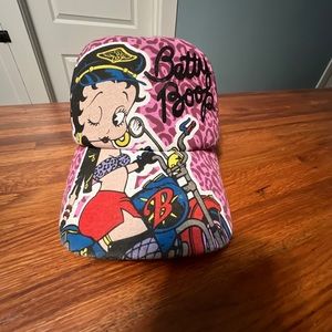 Betty Boop Snapback Womens Pink Black Cheetah Print Hat Motorcycle Trucker Rare
